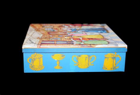 Elkes Biscuits Jacobean Square Cookie Tin Made In England