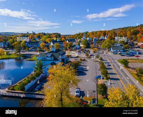 Meredith Town Center With Fall Foliage Aerial View In Fall With