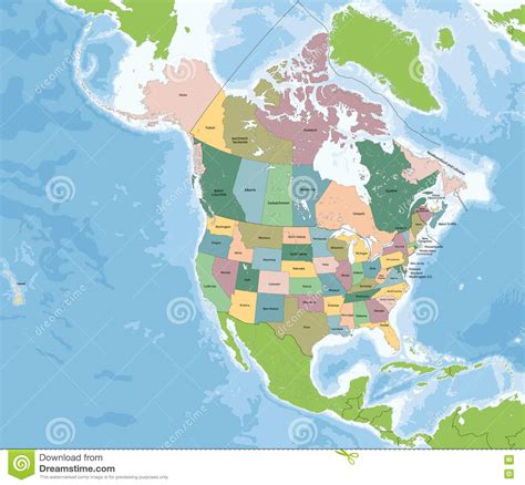 North America Map With Usa And Canada Stock Vector Image