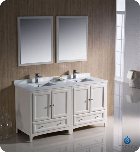 60 Antique White Traditional Double Bathroom Vanity With Top Sink