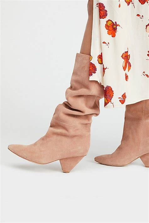 Modern Slouch Boot Pink Suede Slouched Boots Thigh High Stiletto Boots