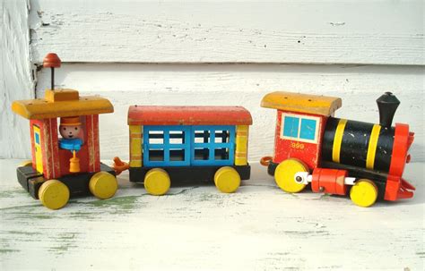 Vintage Wooden Train Fisher Price Wood Train Retro Toys Etsy