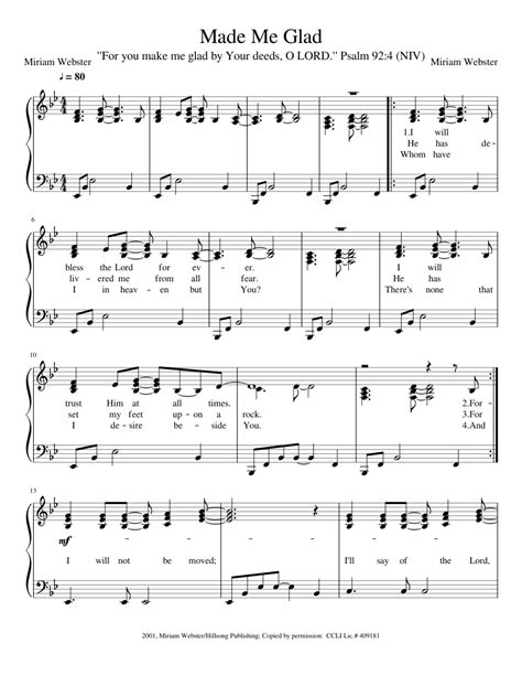 made me glad sheet music for piano solo easy