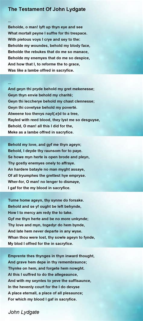 The Testament Of John Lydgate The Testament Of John Lydgate Poem By