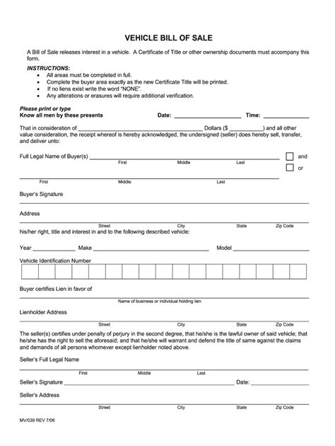 Free Texas Motor Vehicle Bill Of Sale Form Pdf Word Eforms Vehicle