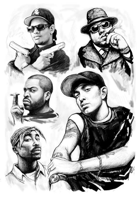Eminem With Rap Stars Art Drawing Sketch Portrait By Kim Wang In 2022