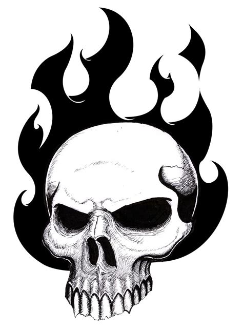 Flaming Skull By Oneyedog On Deviantart Line Art Tattoos Tattoo