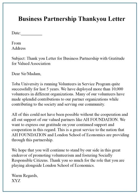 Thank You Letter For Business Partnership Template All Form Templates