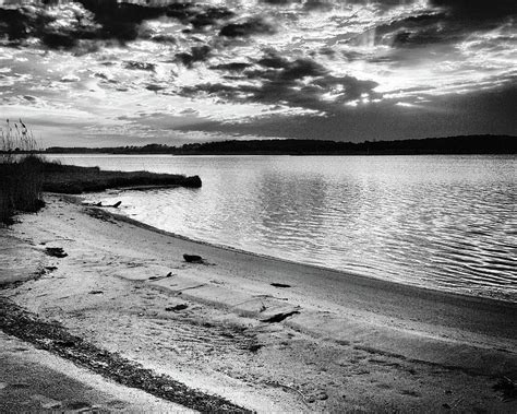 Sunset Over Little Assawoman Bay In Black And White Photograph By Bill