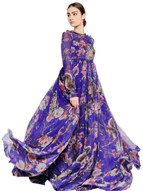 Lyst Dolce And Gabbana Floral Printed Silk Chiffon Dress In Purple