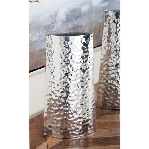 13 In Hammered Stainless Steel Decorative Vase In Silver 90878 The Home Depot