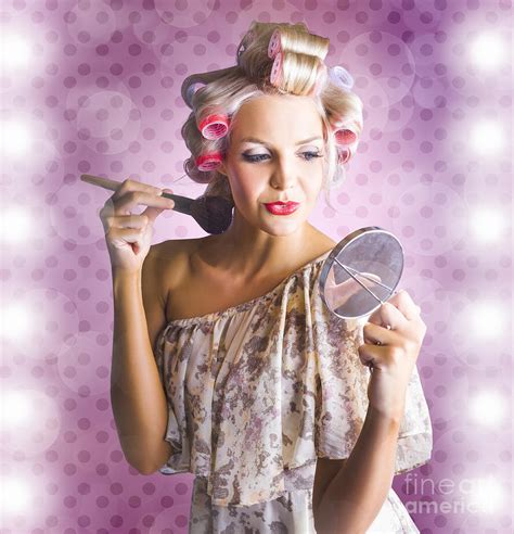 Beautiful Retro Woman Applying Makeup Cosmetics Photograph By Jorgo