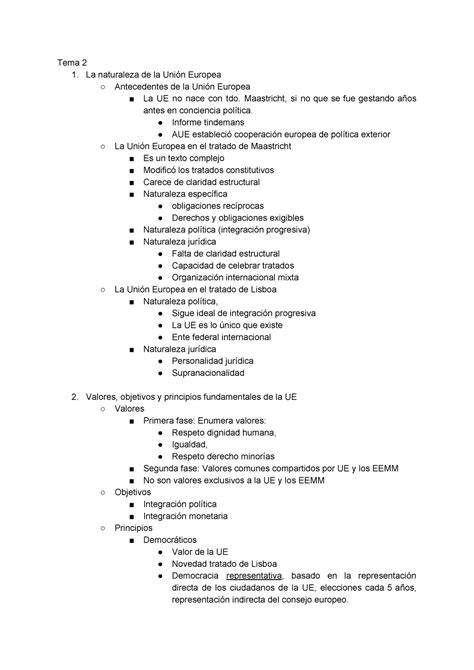 Esquema Instituciones Tema 2 Tema 2 1 La Naturaleza De La Unión Europea Antecedentes De La