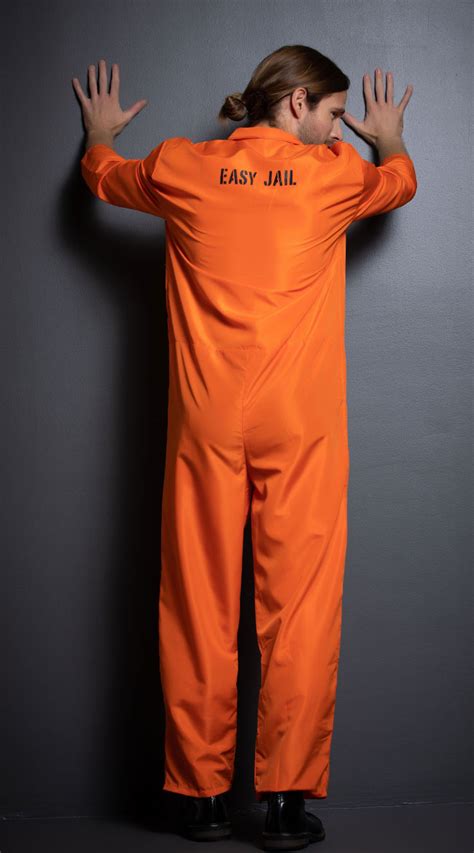 Mens Bad Boy Convict Costume Orange Prison Jumpsuit Costume