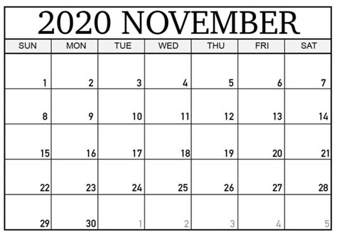 Free Editable November Calendar 2020 Blank Template