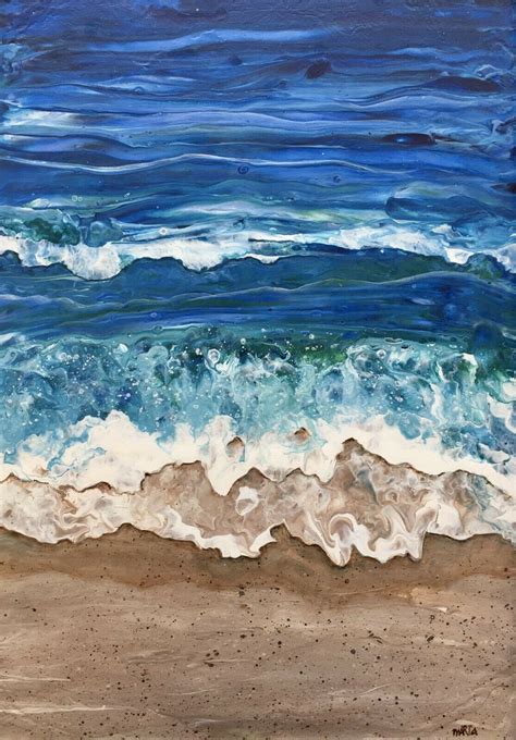 Original Fluid Acrylic Sea Scape Painting Framed Ready To Hang