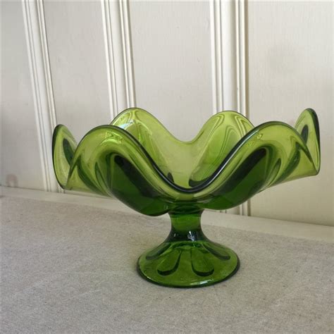 mid century green glass fluted bowl chairish