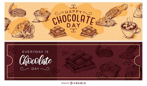 Chocolate Day Hand Drawn Banner Set Vector Download