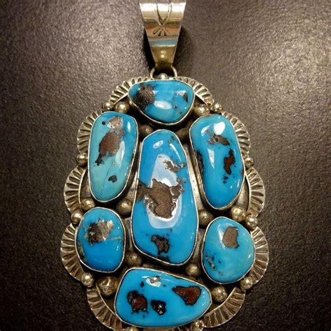 HUGE Signed Vintage NAVAJO Sterling Silver MORENCI Turquoise Cluster