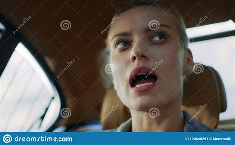 Close Up Serious Businesswoman Talking With Partner At Backseat Woman Face Stock Image Image