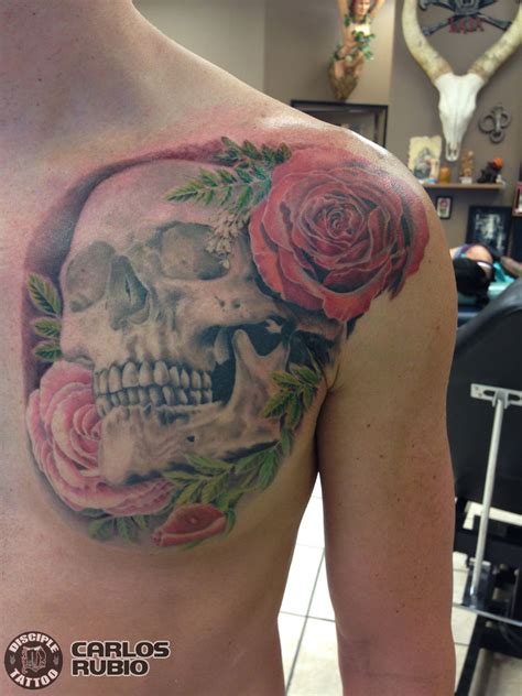 Carlosrubioskull Roses Skull Skull With Roses Chest Panel Chestpiece Chest Disciple Tattoo