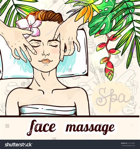 beautiful hand drawn vector illustration spa salon spa woman waiting spa massage her face