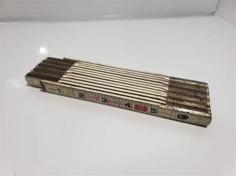 Vintage 066d Lufkin 6 Ruler Folding Rugged Wood Engineers Brass Joints