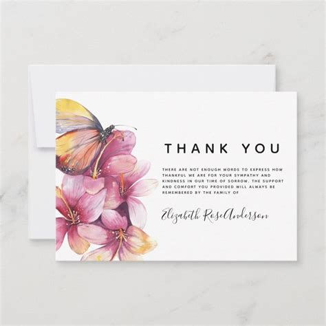 Floral Butterfly Sympathy Funeral Thank You Note Card Zazzle