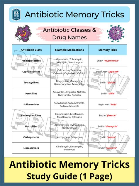 Antibiotic Drug Class Pdf List Of Example Medication Names And
