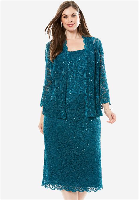 Two Piece Lace Jacket Dress By Alex Evenings Roamans