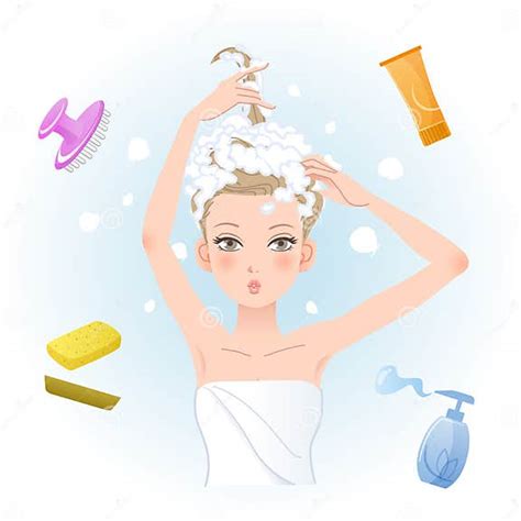 Young Woman Soaping Her Hair With Bodyhair Care Products Stock Vector Illustration Of Bath