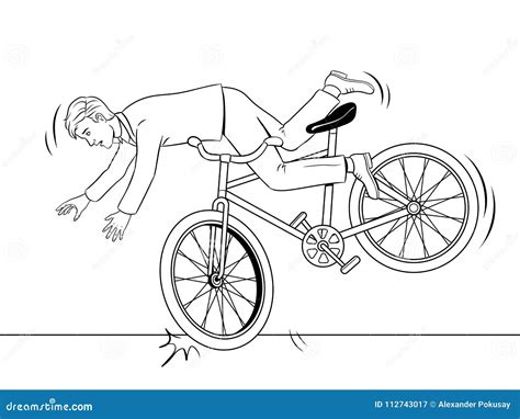 Man Falling Of Bicycle Coloring Book Vector Stock Vector Illustration
