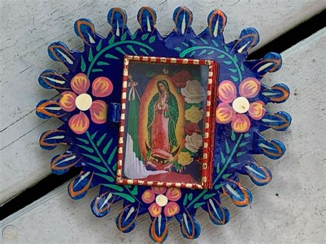 Virgen De Guadalupe Virgin Mary Mexican Metal Nicho Hand Painted 5x4