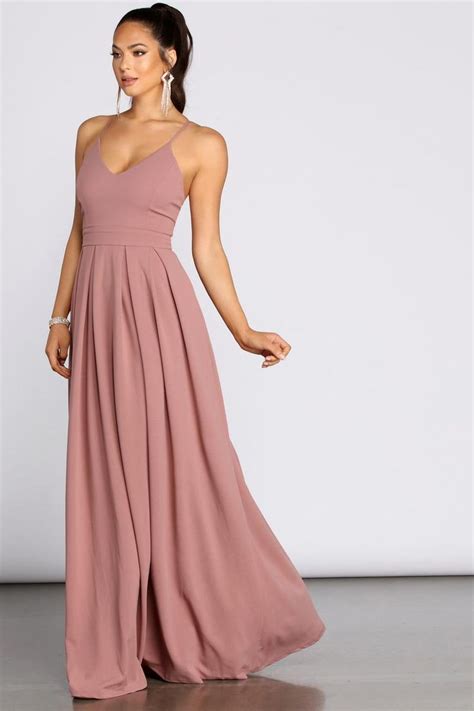 Marlowe Formal Long Pleated Dress Dusty Pink Bridesmaid Dresses