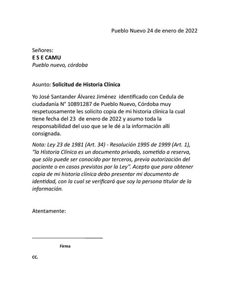 Modelo De Carta Para Solicitar Copia De Historia Clinica Compartir Carta CLOOBX HOT GIRL