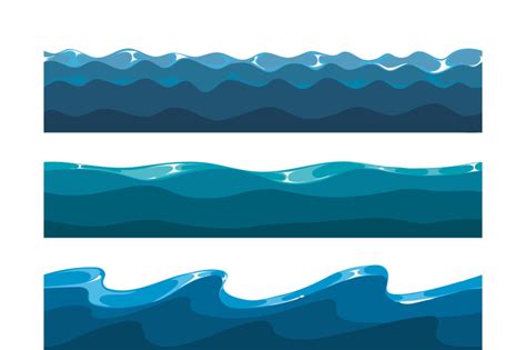 Cartoon Ocean Sea Water Waves Vector Seamless Patterns By Microvector