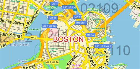 Boston Massachusetts Us Pdf Vector Map Exact City Plan Low Detailed