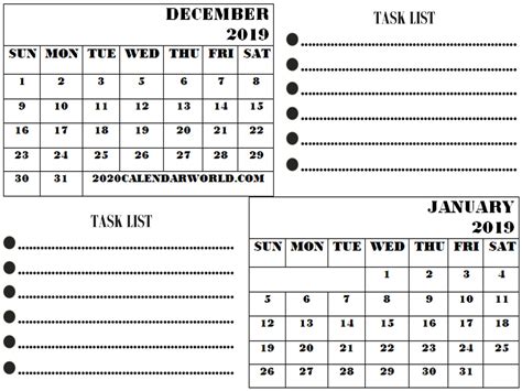 December 2019 And January 2020 Calendar Template Calendar Printables