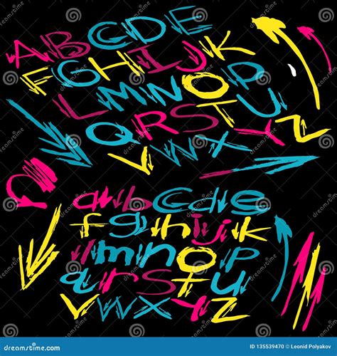 Psychedelic Font Of The Alphabet In Graffiti Style Vector Illustration