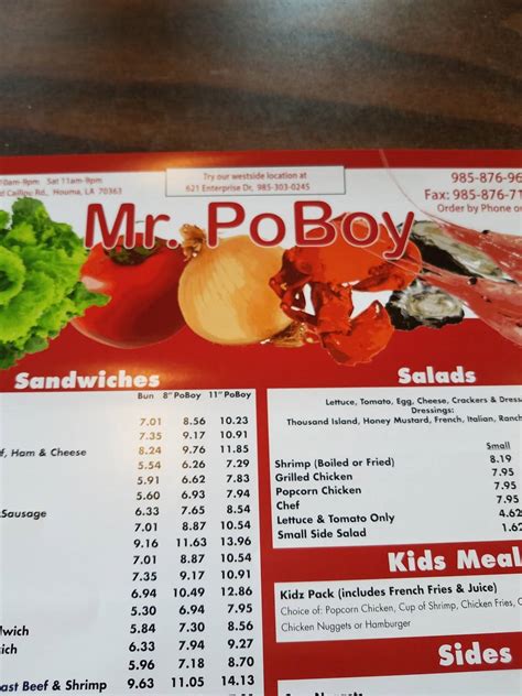 Menu At Mr Po Boy Restaurant Houma 860 Grand Caillou Rd