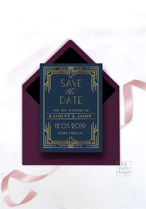 Art Deco Save the Date card navy save the date design gatsby save the date 1920s save the date 