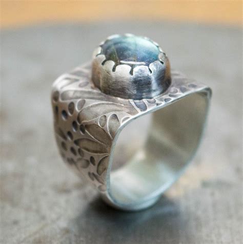 Labradorite Ring Sterling Silver Ring Statement Ring Wide Band Ring
