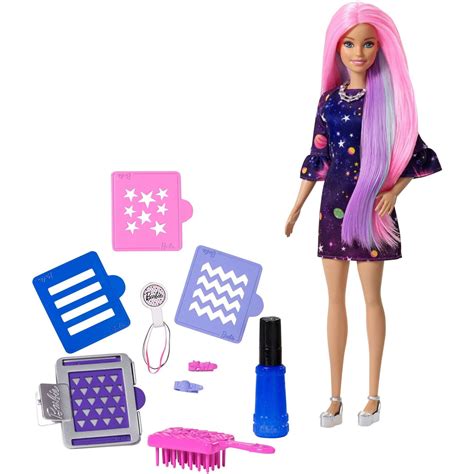 特売 Hair Glitter Reveal Color Barbie Swaps Hairsty 25 With Blue Glittery Doll 着せかえ人形
