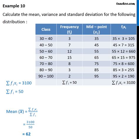 example 10 calculate mean variance standard deviation