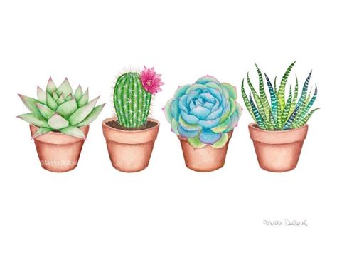 Succulent Watercolor Art Print Cactus Painting Plant Wall Etsy