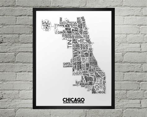 Chicago Illinois Neighborhood Typography City Map Print Etsy