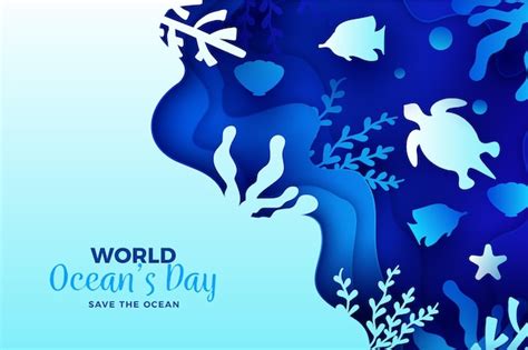 Premium Vector World Oceans Day Wallpaper In Paper Style