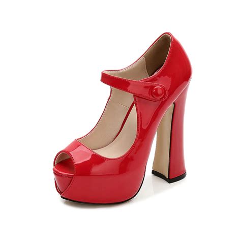 emma jones peep toe chunky heels platforms mary janes pumps red in sexy heels and platforms 58 51