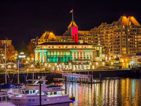 Inner Harbor Of Victoria Bc Illuminated At Christmas And New Y Stock