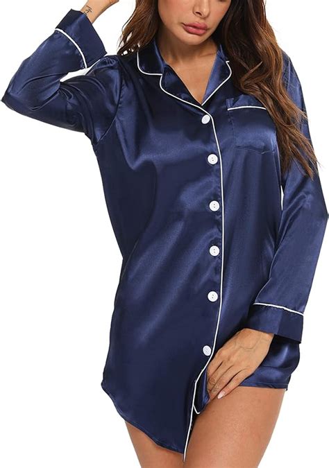 swomog women s sexy satin nightshirt long sleeve sleepshirt silk